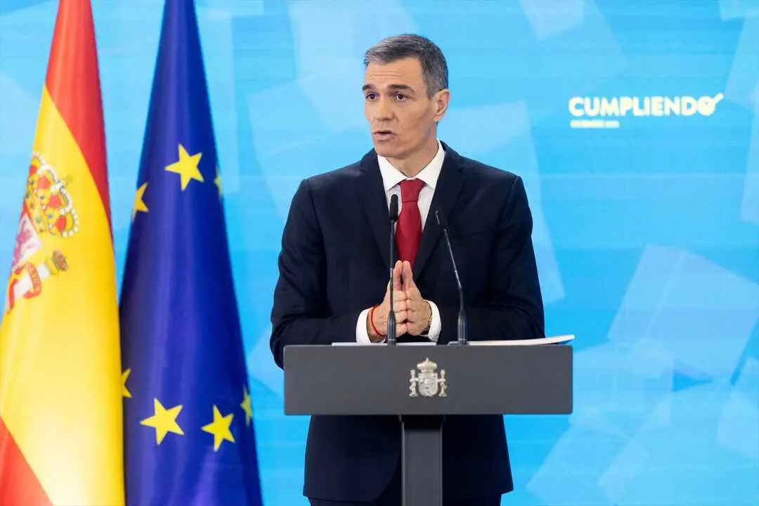 El presidente del Gobierno, Pedro S&aacute;nchez, durante una rueda de prensa, en el Palacio de la Moncloa - Eduardo Parra / Europa Press