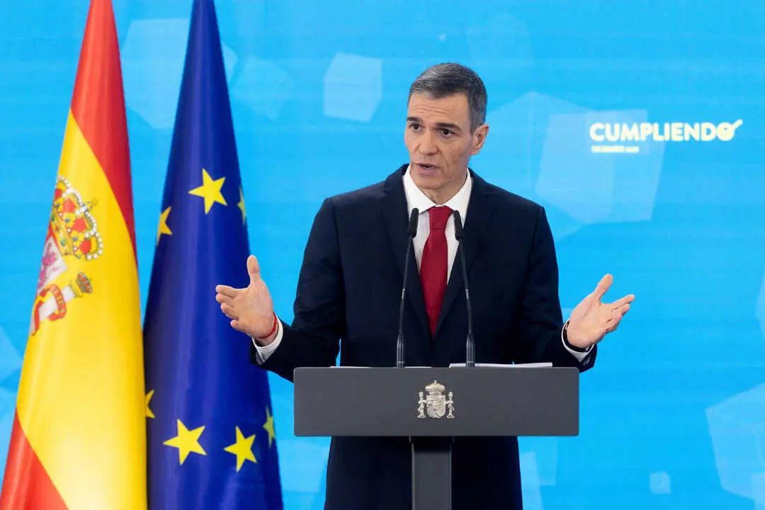 El presidente del Gobierno, Pedro S&aacute;nchez, durante una rueda de prensa, en el Palacio de la Moncloa - Eduardo Parra / Europa Press
