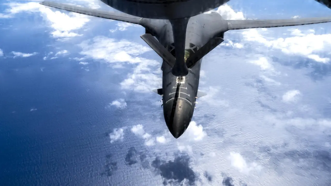 August 30, 2023, Sea of Japan, Japan: U.S. Air Force B-1B Lancer stealth strategic bomber aircraft, with the 28th Bomb Wing, refuels from a KC-135 Stratotanker during a Japanese - United States joint exercise, August 30, 2023 over the Sea of Japan.,Image: 802365712, License: Rights-managed, Restrictions: , Model Release: no, Credit line: Ssgt. Dwane Young/U.S. Air / Zuma Press / ContactoPhoto