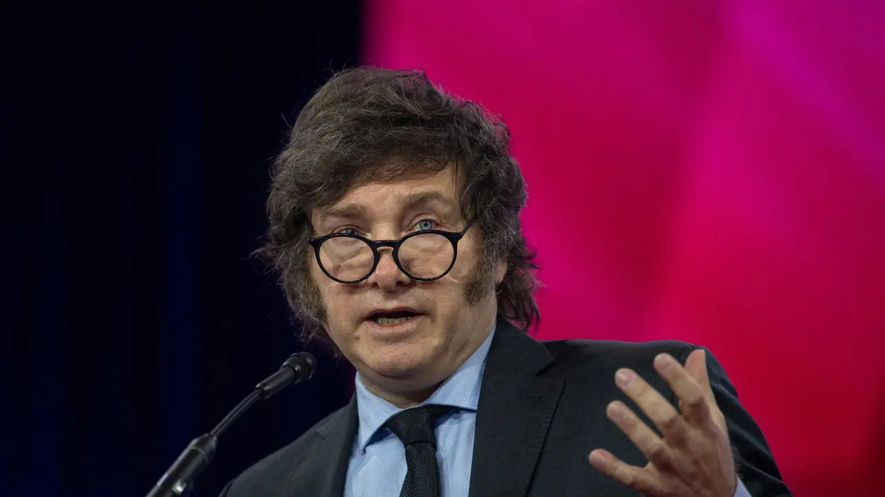 February 24, 2024, National Harbor, Maryland, USA: President of Argentina JAVIER MILEI, 53, at the 2024 Conservative Political Action Conference (CPAC) on Saturday.,Image: 850496921, License: Rights-managed, Restrictions: , Model Release: no, Credit line: Annabelle Gordon / Zuma Press / ContactoPhoto