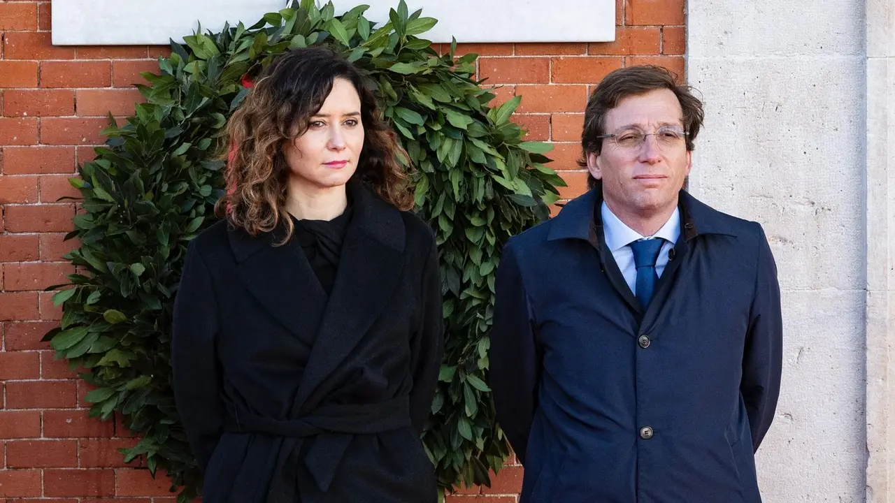 March 11, 2024, Madrid, Madrid, Spain: Isabel Diaz Ayuso (L), president of the Community of Madrid and leading figure of the PP, and Jose Luis Martinez Almeida (R), mayor of Madrid, seen during the celebratory act of remembrance of the twentieth anniversary of the 11M terrorist attacks; On the morning of 11 March 2004 (also known in Spain as 11M) there have been a series of simultaneous bombings against the Cercan&iacute;as commuter train system of Madrid; The explosions killed 193 people and injured around 2,050; The attacks were carried out by individuals terrorist who opposed Spanish involvement in the 2003 US-led invasion of Iraq.,Image: 855805538, License: Rights-managed, Restrictions: , Model Release: no, Credit line: Alberto Gardin / Zuma Press / ContactoPhoto