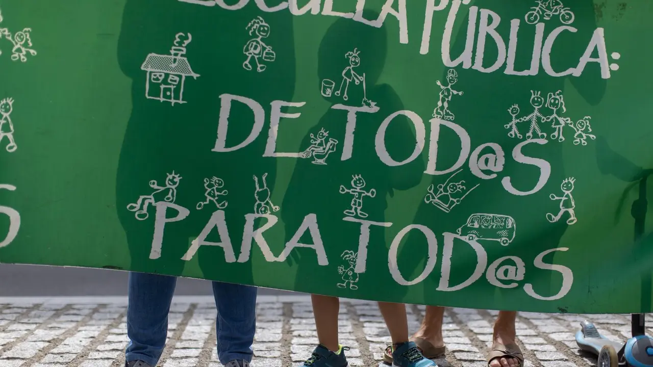 September 9, 2023, Madrid, Madrid, Spain: Dozens of people protest with banners during a demonstration in the streets of Madrid under the slogan ''No to the looting of public Education. Public money for public education.'' The Madrid platform ''Marea Verde'', made up of teaching associations and groups, unions, students and individual teachers, demand more funds for public education, cuts to places and an increase in dining scholarships.,Image: 804066446, License: Rights-managed, Restrictions: , Model Release: no, Credit line: Luis Soto / Zuma Press / ContactoPhoto