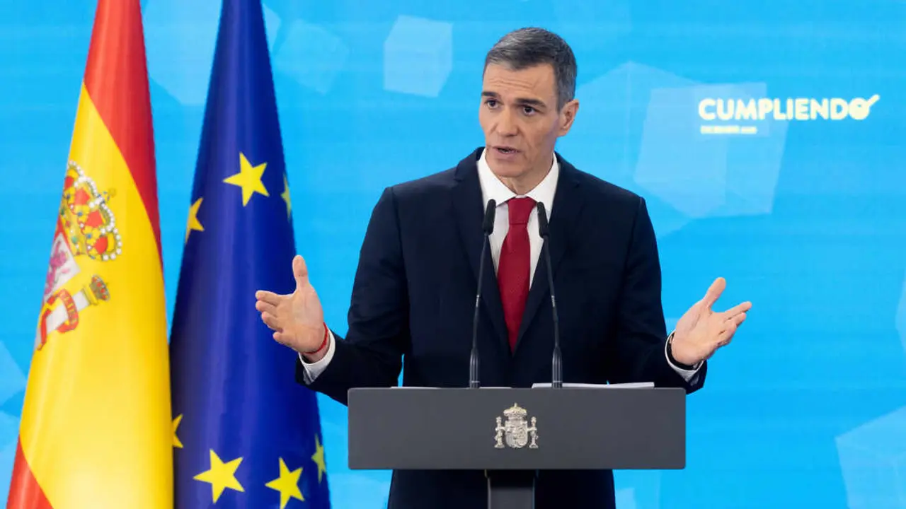 El presidente del Gobierno, Pedro S&aacute;nchez, durante una rueda de prensa, en el Palacio de la Moncloa - Eduardo Parra / Europa Press