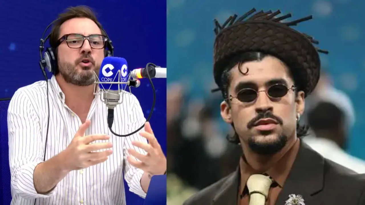 El jefe de Opini&oacute;n de El Mundo, Jorge Bustos (i) y el artista Bad Bunny (d)
